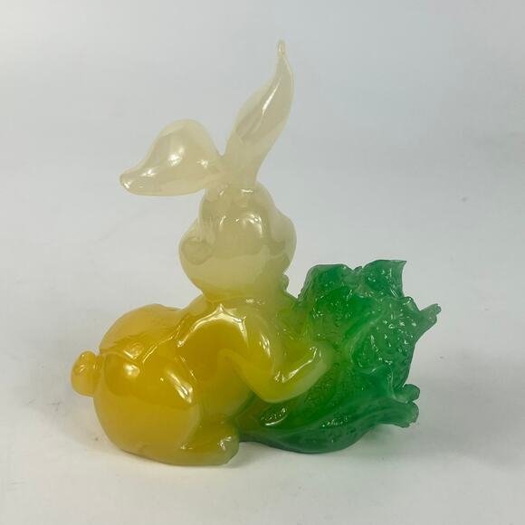 New York Life Resin Rabbit Figurine Chinese New Year Zodiac Bunny Lettuce Green - Picture 3 of 9